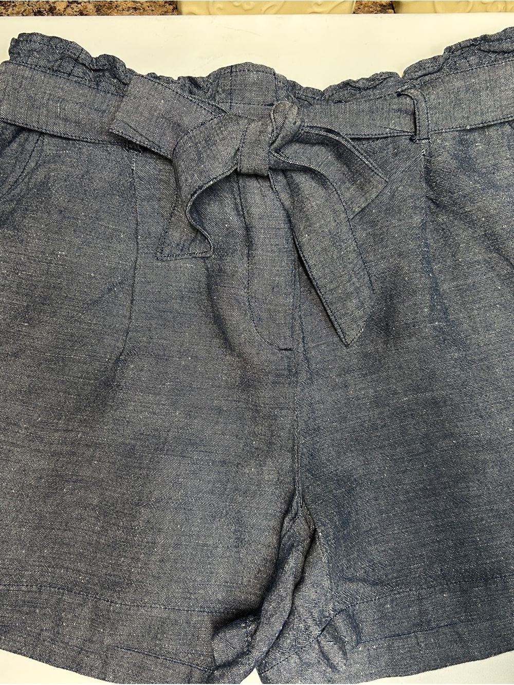 LOFT Chambray Tie-Waist Relaxed Shorts - Denim Blue